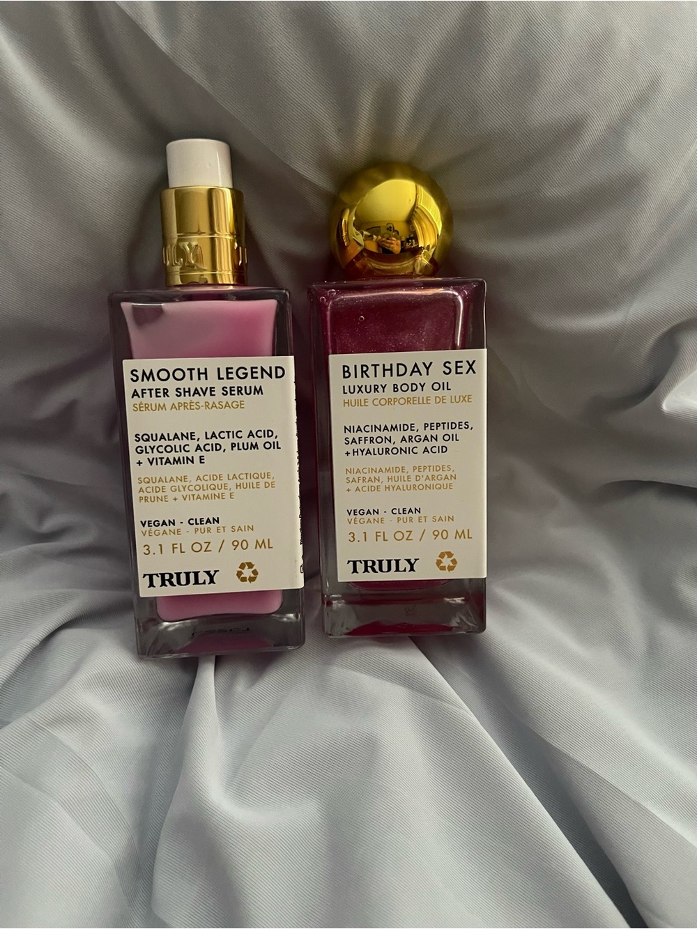 TRULY Luxury Body Oil and after shave serum Duo Bottle in Pink and Deep Berry